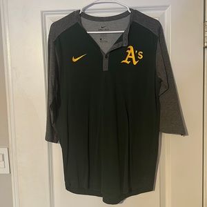 3/4 sleeve Oakland Athletics 2 button v-neck